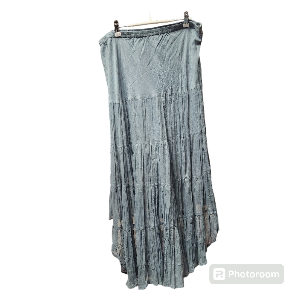 Solitaire Skirt Womens Boho Gypsy Lined Hi Low Boho maxi skirt SZ 2X Blue Grey - Picture 2 of 8